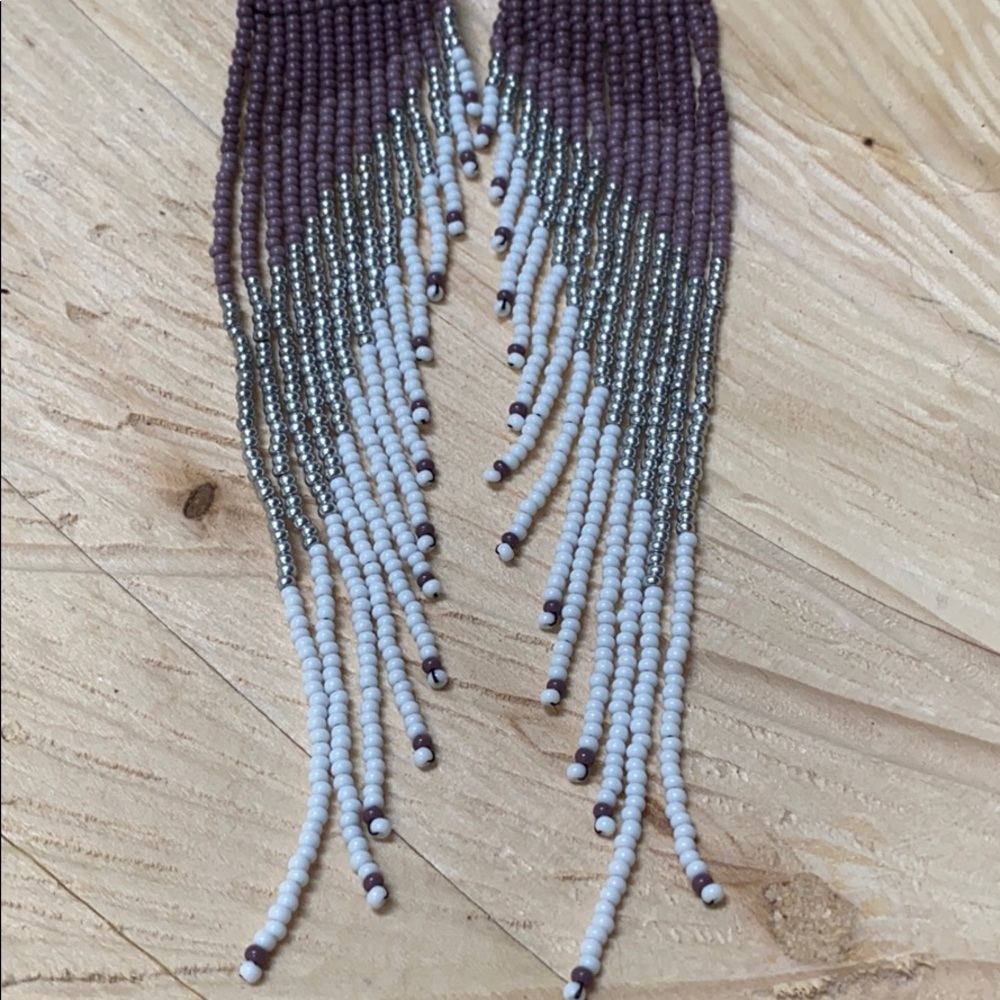 Artisan Extra Long Grape Native Beaded Earrings - image 3